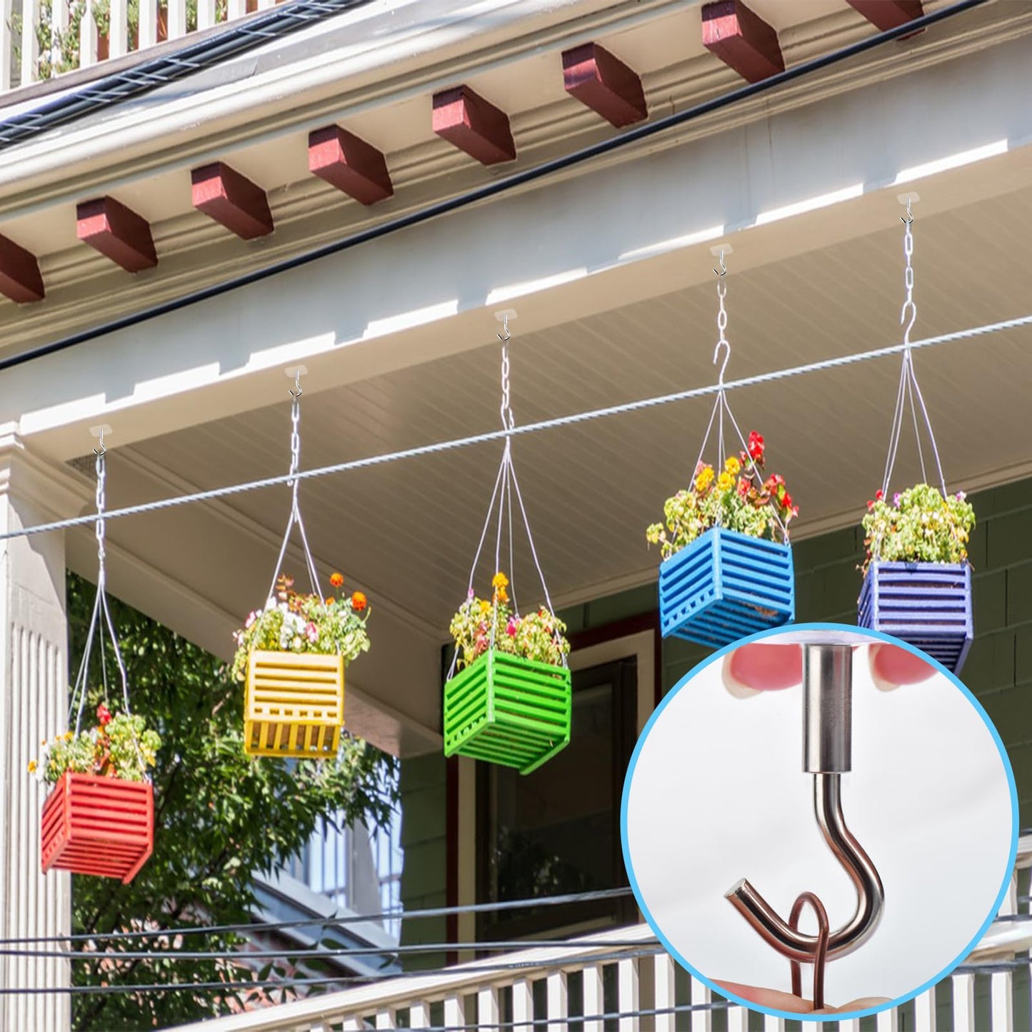 Sankoly 12 Pcs Adhesive Ceiling Hooks No Drilling Ceiling Hooks Outdoor Adhesive Hooks for Hanging Small Plants Wind Chimes Lanterns, Easy to Hang