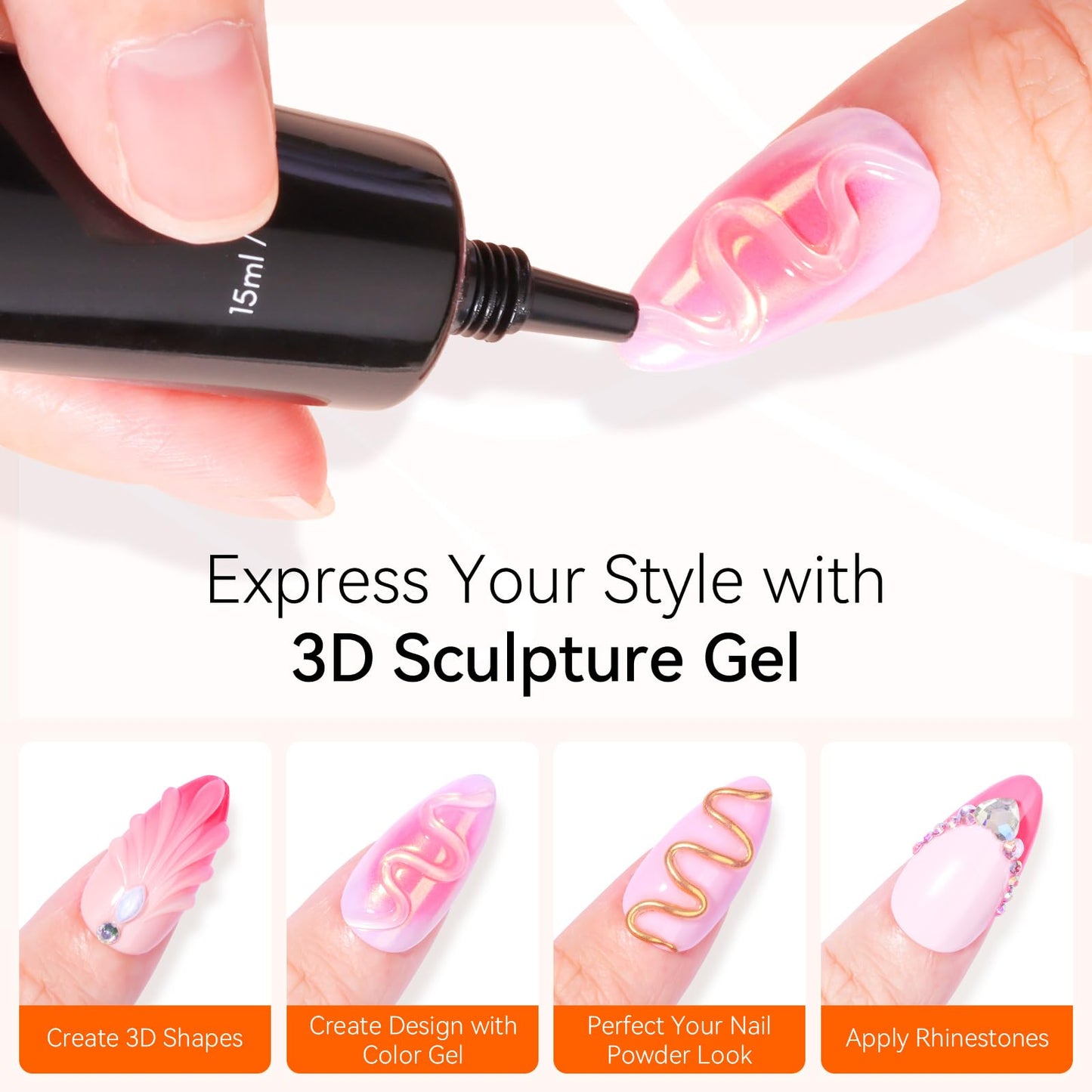 Makartt 3D Gel Nail Art Sculpting Gel Glue for Drawing Molding Bundle with Medium Square Nail Tips Half Matte Clear Fake Acrylic Press On