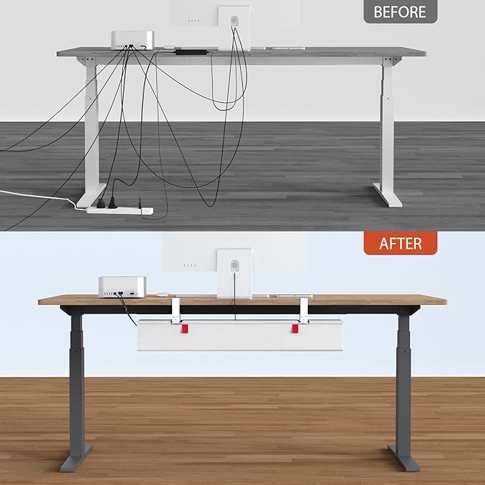 Univivi No Drill Under Desk Cable Management Tray, 36" Cord Organizer for Table, Clamp/Screw Mount Desk Cable Management, Premium Fabric Cable Management Tray for Office, Home