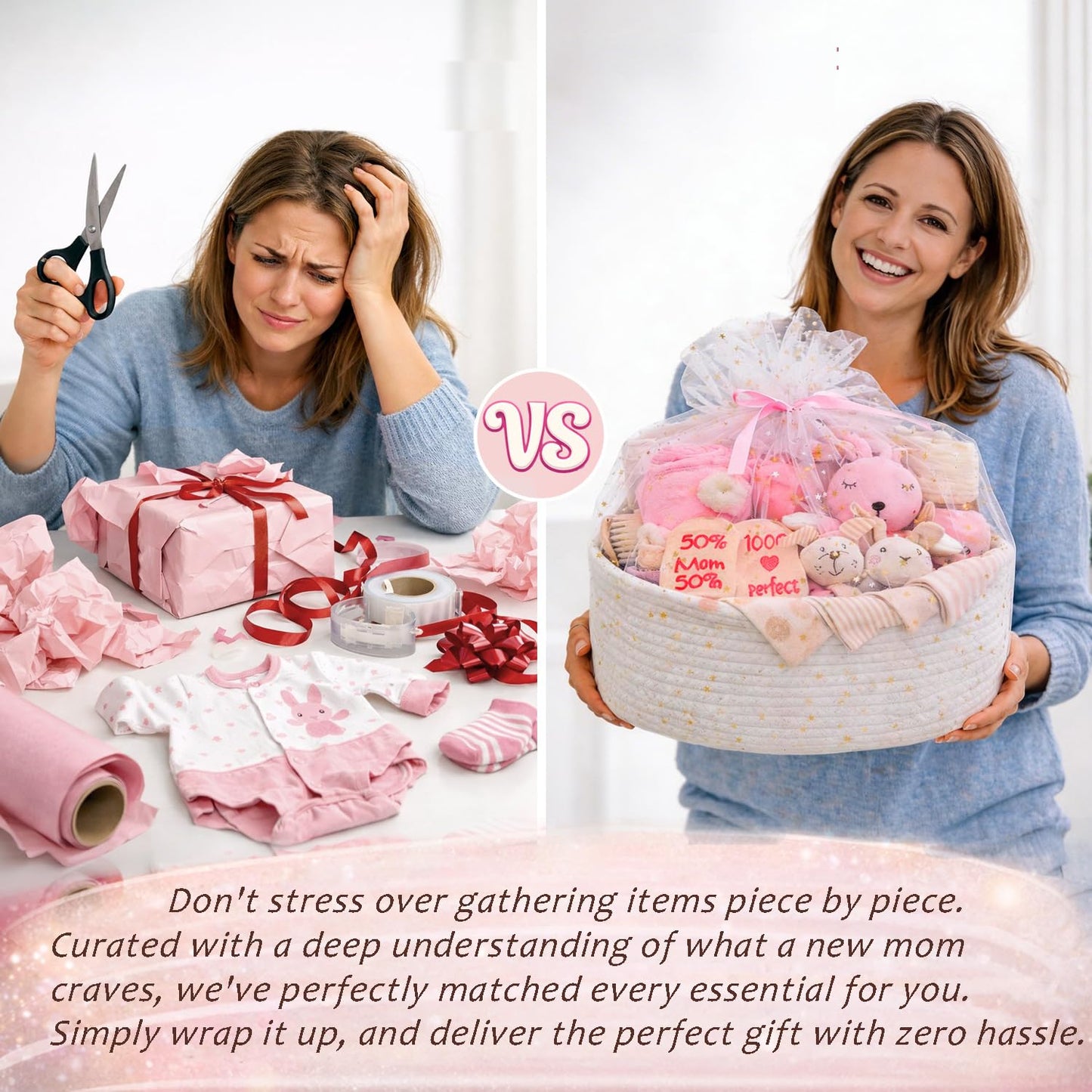 27-Piece Baby Girl Shower Gift Basket Set - Newborn Essentials, Large Pink Gift Basket With Rattle, Swaddle, Diaper Caddy Organizer