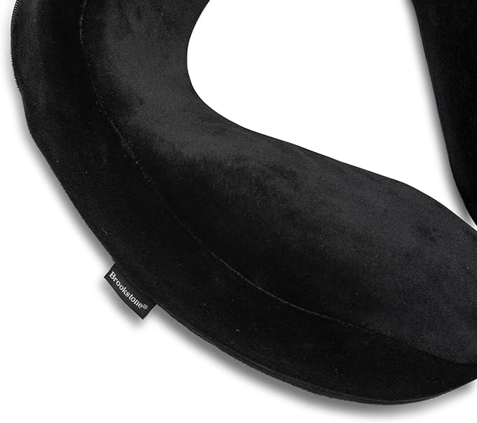 Brookstone x Christian McCaffrey Neck Travel Pillow - Lightweight U-Shaped Stuffable Memory Foam Travel Neck Pillow for Car, Airplane Travels and Sleep, Black
