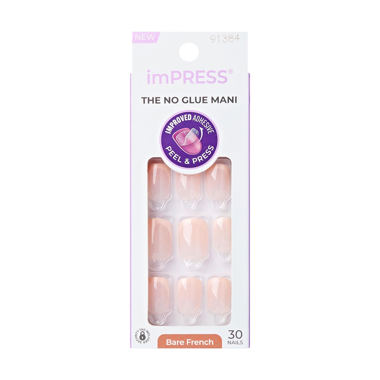 Kiss Impress No Glue Mani Press On Nails, French, 'Heroic', Light Neutral + White Tip French, Short Size, Squoval Shape, Includes 30 Nails, Prep Pad, Instructions Sheet, 1 Manicure Stick, 1 Mini File