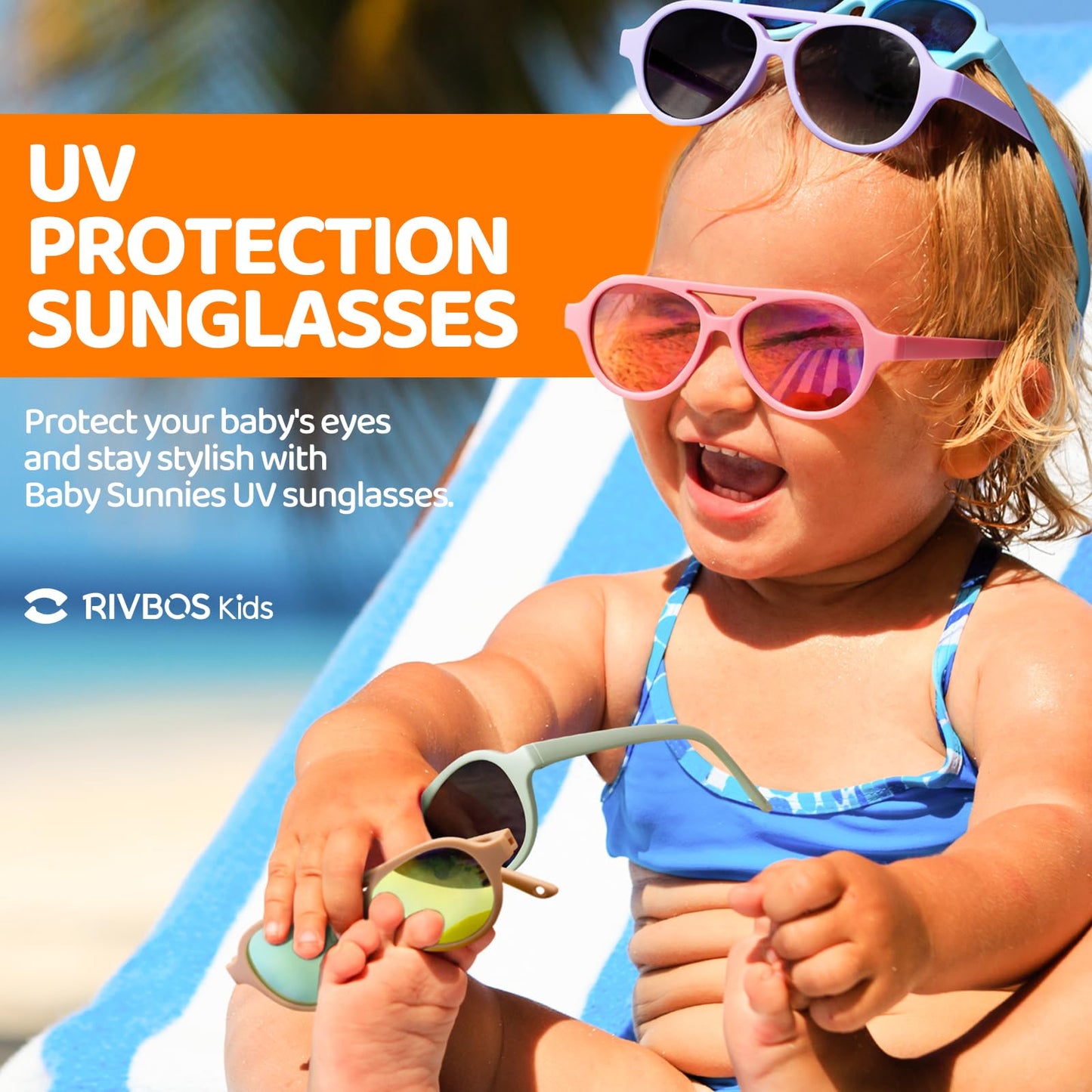 RIVBOS Baby Aviator Wrap Polarized UV400 Sunglasses - Soft Frame with Secure Strap for Toddler,Infant and Newborn (0-18 Months) Black&Grey Lens RBK068