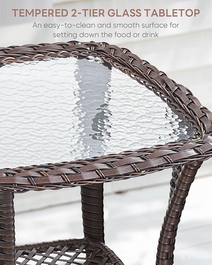 3 Piece Patio Brown Wicker Chairs with Side Table - Outdoor High Back Heavy Duty All-Weather Lawn Dining Rattan Chair Conversation Bistro Set for Deck Porch Balcony Backyard Garden - Red