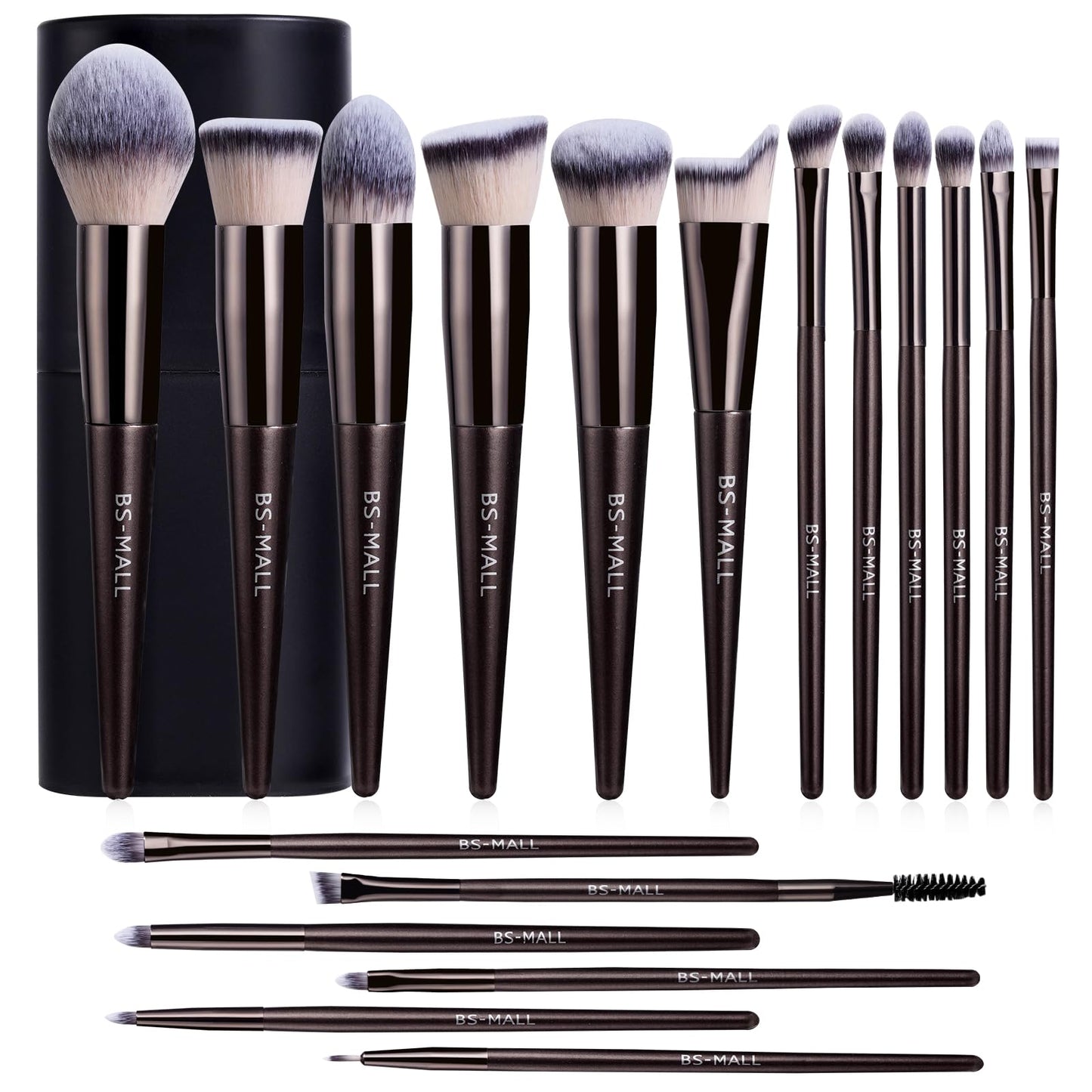 BS-MALL Makeup Brush Set 18 Pcs Premium Synthetic Foundation Powder Concealers Eye shadows Blush Makeup Brushes with black case (Coffee)