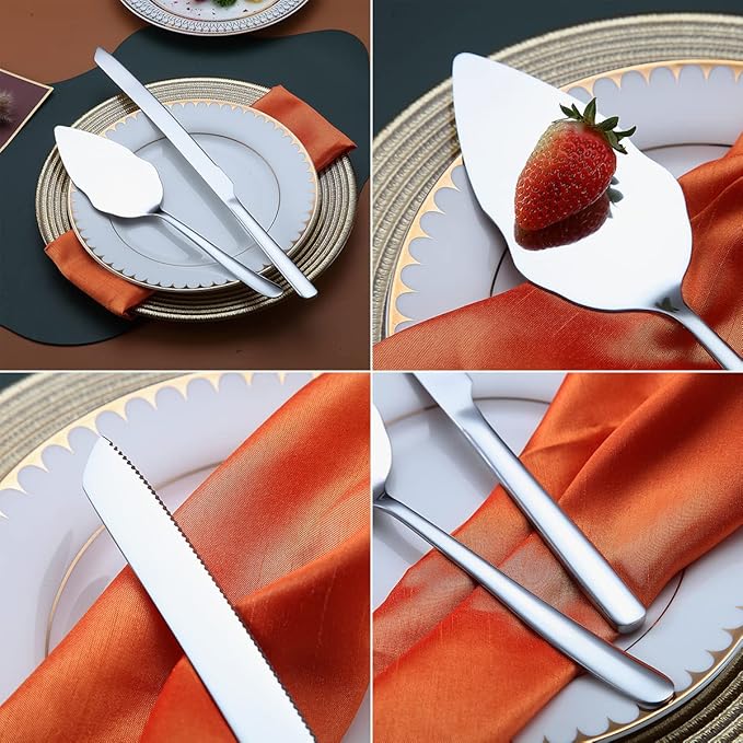 Wedding Cake Knife and Server Set, Stainless Steel Cake Cutting Set for Wedding, Include Cake Cutter and Cake Server for Wedding, Parties, Activities, Family, Dishwasher Safe (Shiny Silver)