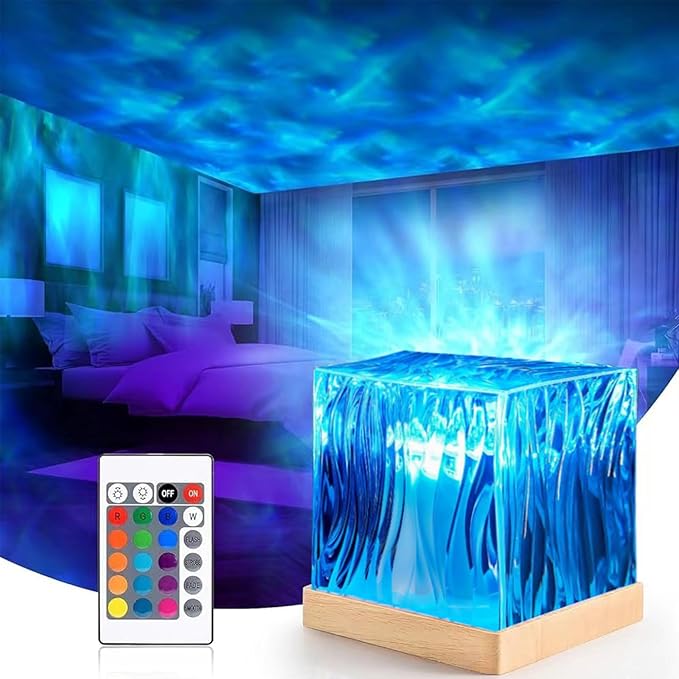 Northern Lights Projector Touch,16 Colors Changing Light Dimmable Mood Lighting, Cube Aurora Glow Lamps with Dynamic Ripple Effect, Remote Galaxy Light Projector for Bedroom Playroom Kids Teens Gifts