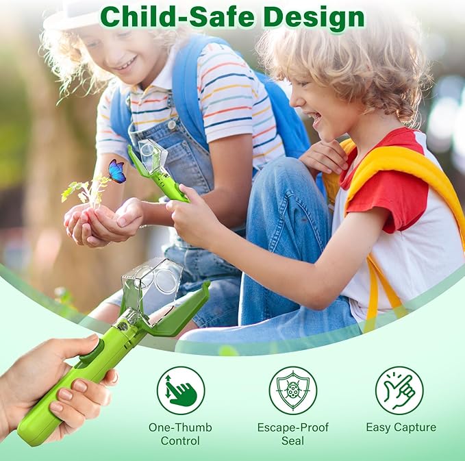 Bug Catcher for Kids, Insect Trap Kit with 6X Magnifier Glass - STEM Educational Exploration Tool for Indoor and Outdoor,Christmas Birthday Gift Toys for Adults, Boys, and Girls, Green