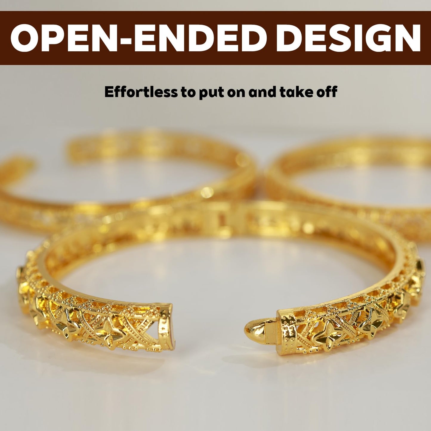 FIVESWEET 18K Gold Plated Women's Bangle Bracelet Set - Stackable Bulk Bracelets with Hollow Diamond, 3D Starburst and Glittering Lattice Designs, Minimalist Stylish Elegant, Tarnish & Oxidation Resistant, Gift for Her Girlfriend Wife Mom Sister Lover on