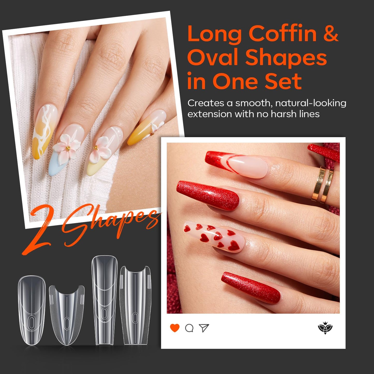 Modelones Poly Nail Gel Sandwich Nail Form Dual System, 240 Pcs Reusable Top & Bottom Oval Coffin Nail Forms with Guide Lines Side Locking Clips Stable Apex Control Builder Gel Structure Extensions