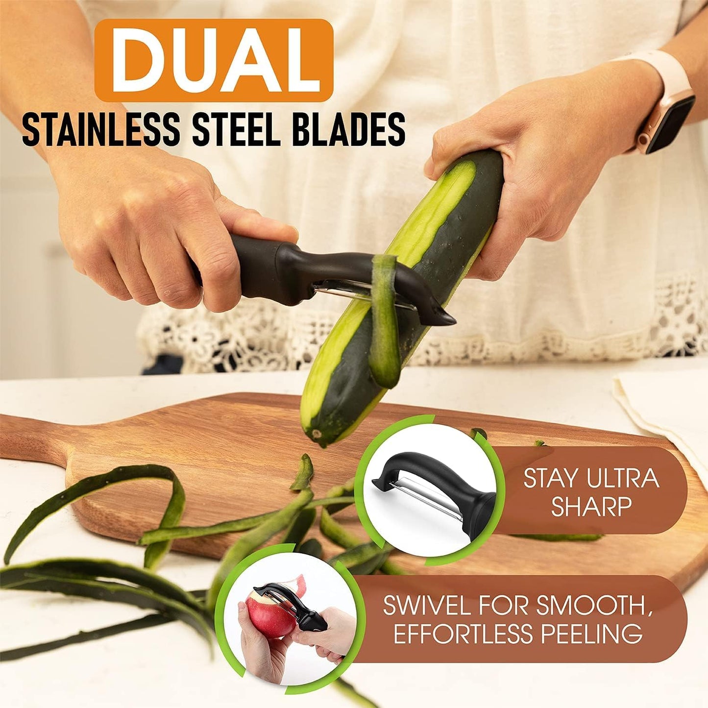 Premium Swivel Vegetable Peeler, Soft Grip Handle and Ultra Sharp Stainless Steel Blades - Perfect Kitchen Peeler For Veggie, Fruit, Potato, Carrot, Apple - Pink Lemonade (Black)