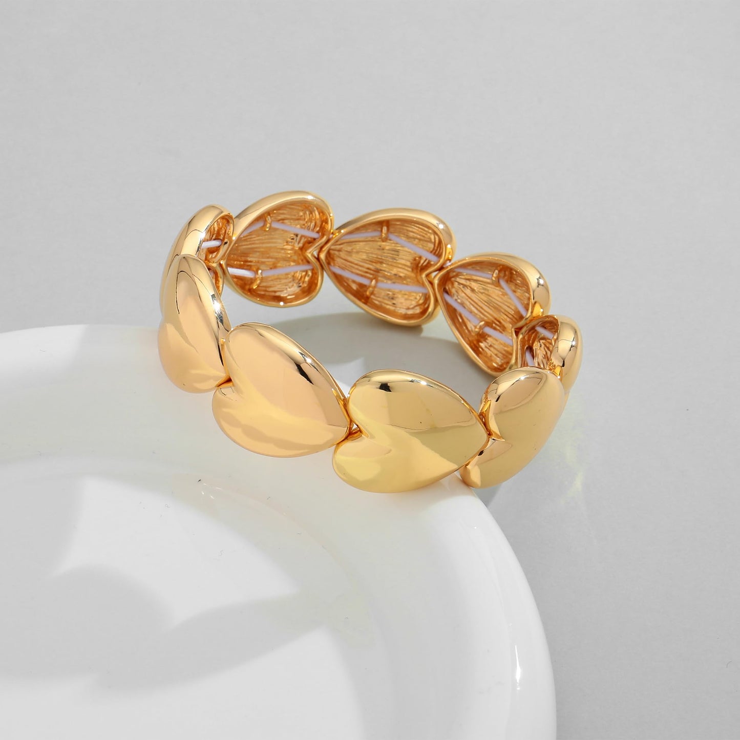 WOWORAMA Gold Heart Bangle Bracelet for Women Love Heart Stretch Bangles Thick Chunky Heart Bracelet Adjustable Statement Gold Bracelet