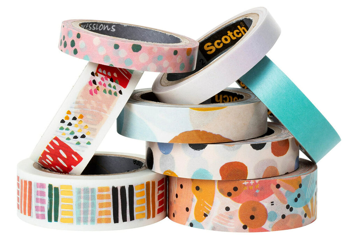 Scotch Washi Tape, Abstract Modern Design, 8 Rolls, Great for Bullet Journaling, Scrapbooking and DIY Décor (C1017-8-P19)