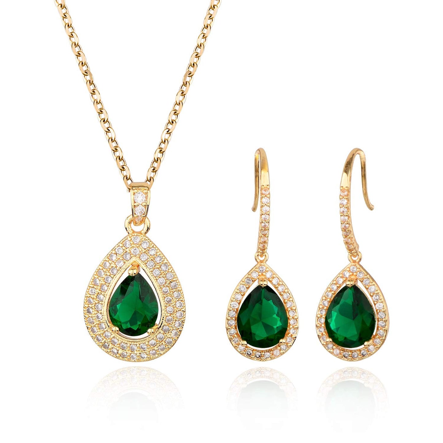 pear shape jewelry set emerald green