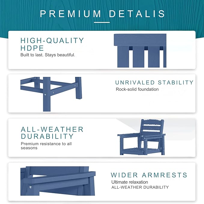 7 Piece Patio Dining Set with 11ft Patio Umbrella (Black), 7 Navy Outdoor HDPE Dining Set with 6 Chairs + 1 Large Table with 2" Umbrella Hole, for Market, Pool, Garden, Backyard, Deck
