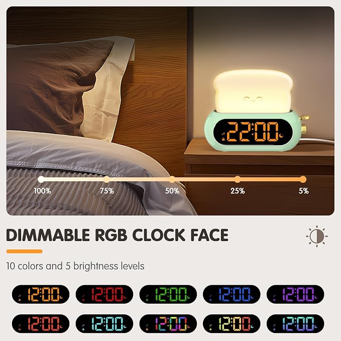 Netzu Alarm Clock for Kids, OK to Wake Clock with Night Light and Sound Machine, Pink Clock with 10 RGB Color, 6 Alarm Tones, Nap Timer, Snooze, Bedside Clocks for Boys Kids Teens Birthday Gifts