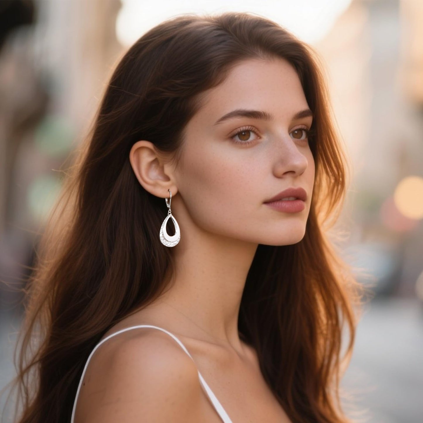 Sterling Silver Teardrop Dangle Earrings for Women Sliver Layer Leverback Hammered Dangle Earrings Jewelry Hypoallergenic Waterdrop Leverback Dangle Earring for Gifts