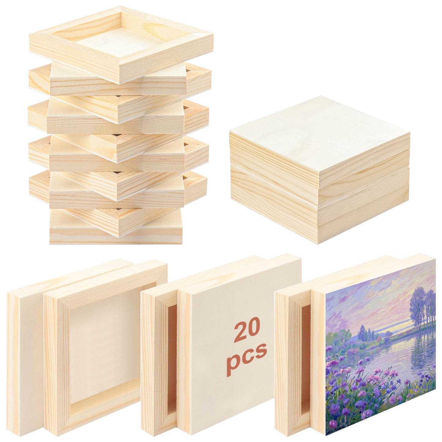 Yiksonyo 20 Pack 6 x 6 Inch Wood Panels, 6 inch Square Wooden Canvas Boards for Crafts, Painting, and DIY Art Projects