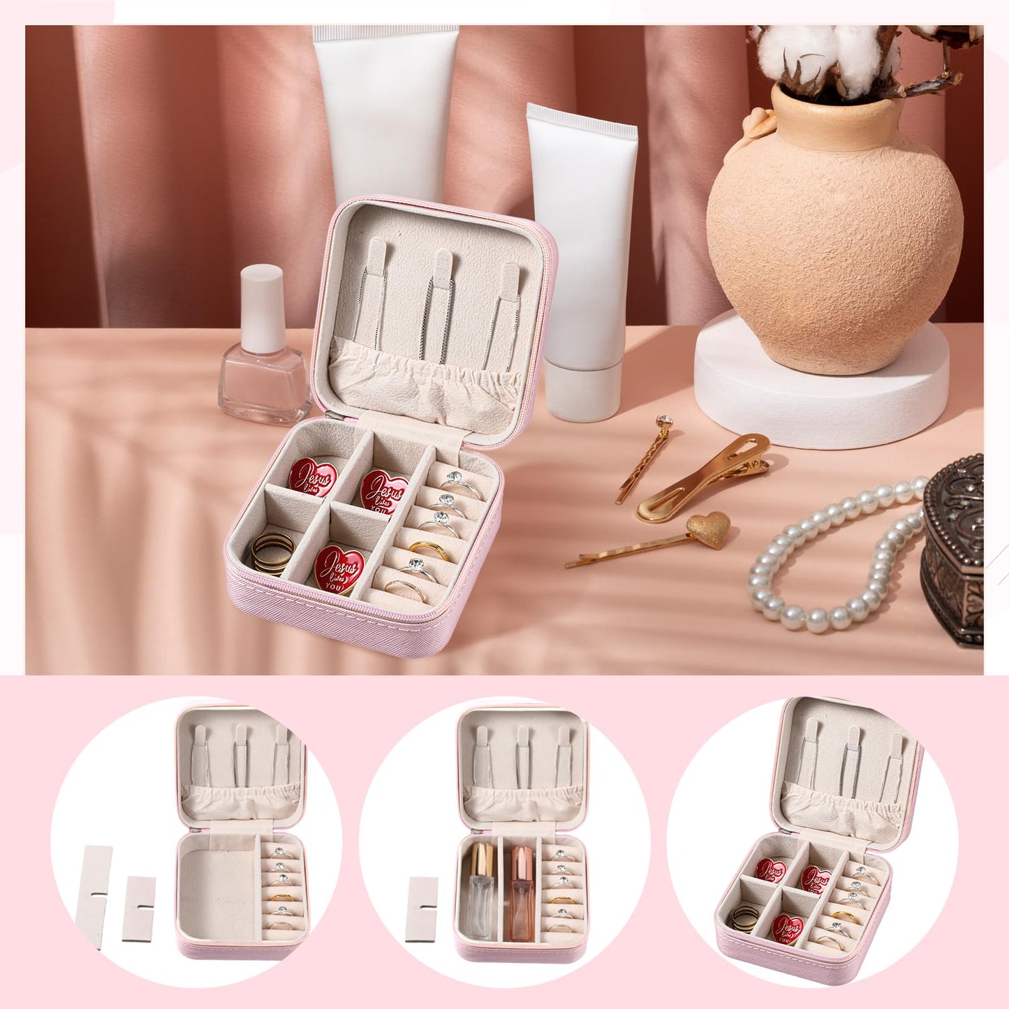 JOUTYFOR 12 Pcs Mini Travel Jewelry Case Bridesmaid Proposal Gift Boxes, Small PU Leather Earring Organizer, Bulk Travel Accessories Portable Jewelry Holder (Pink)