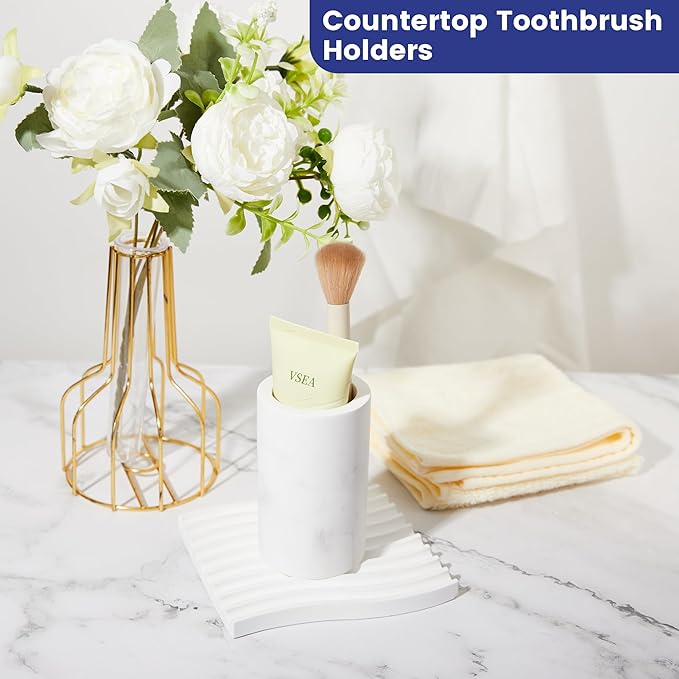 Diatomite Toothbrush Holders for Bathrooms, Electric Tooth Brush and Toothpaste Holder for Bathroom Countertop, Marble White Toothbrush Organizer Bathroom Accessories