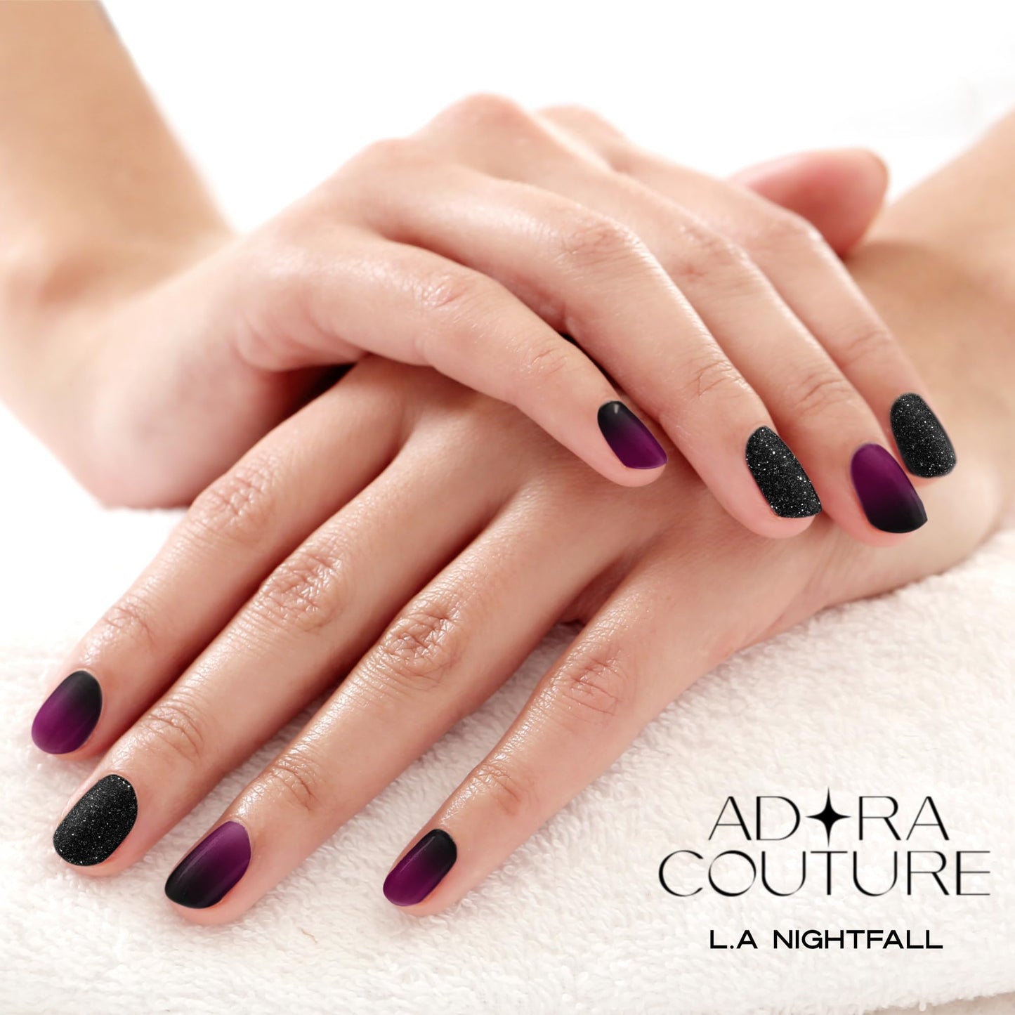 Adora Couture Semi Cured Gel Nail Strips with 30 Pieces - Salon Quality Manicure Kit for Women Easy Application Wraps Includes Prep Pads Nail File Wooden Stick, UV Light Required (Purple LA)