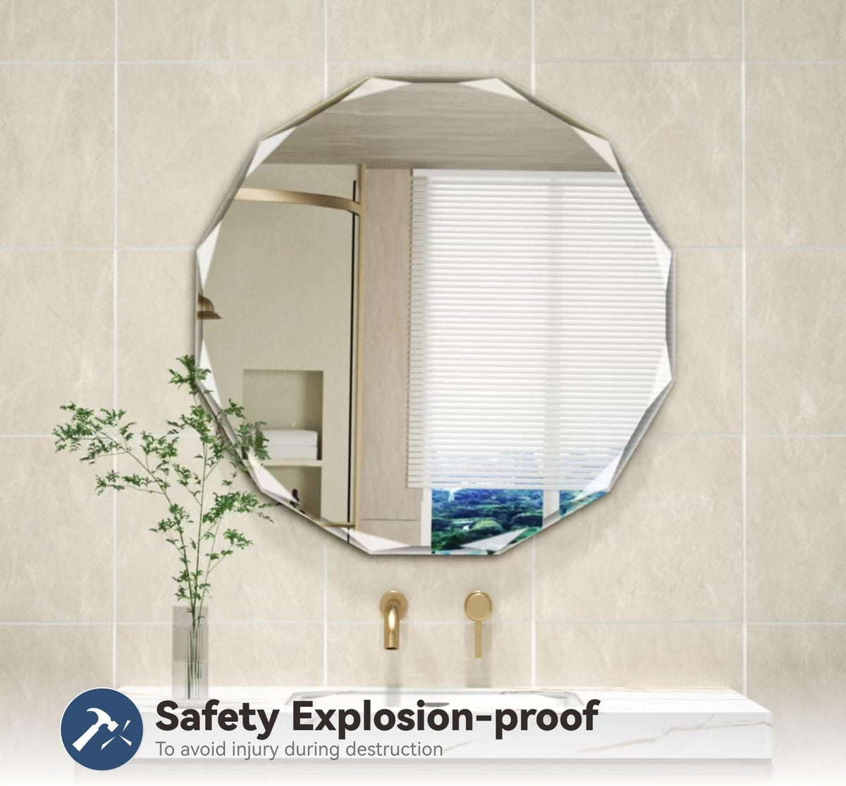 Single Beveled Edge Circle Mirror Frameless Wall Mount Bathroom Vanity Mirror, 20”