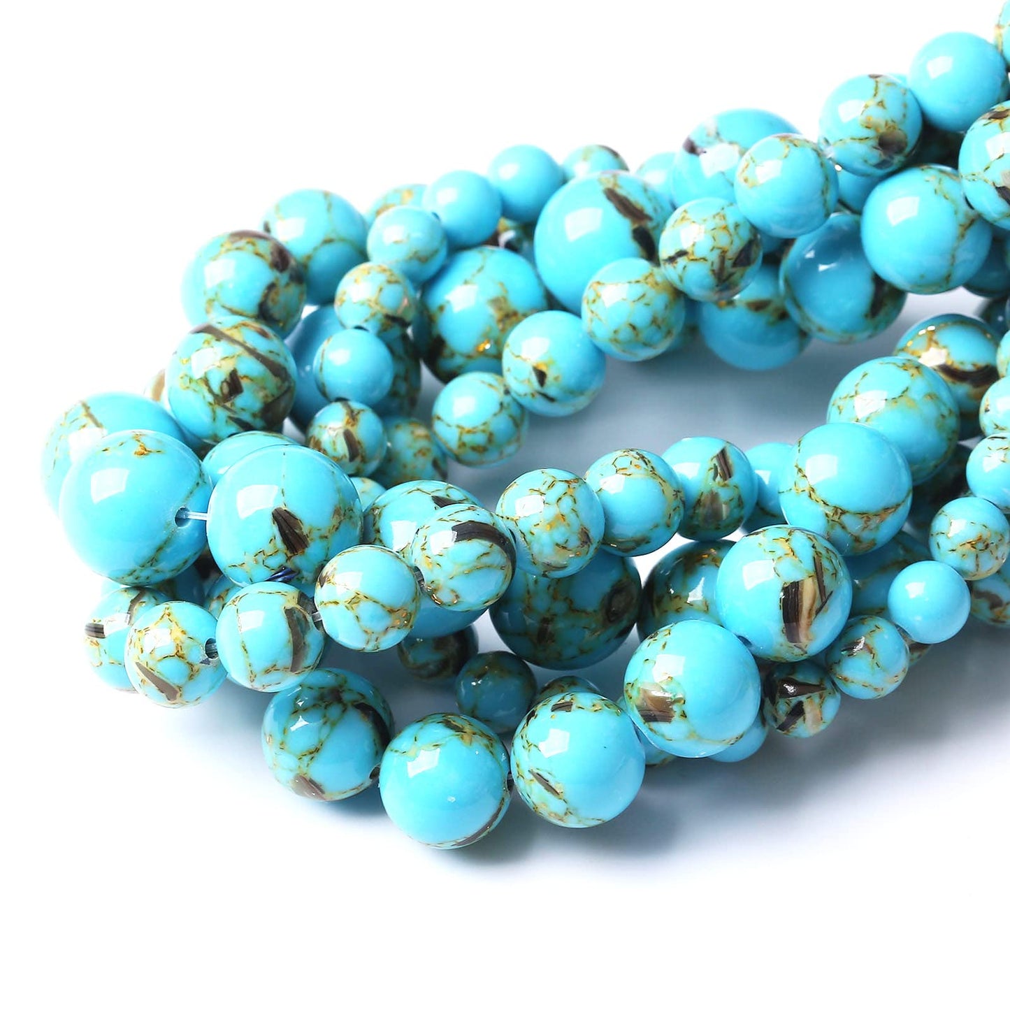 4MM 90PCS Shell Turquoise With Mother-of-Pearl Round Loose Natural Gem Beads for Jewelry Making 15"