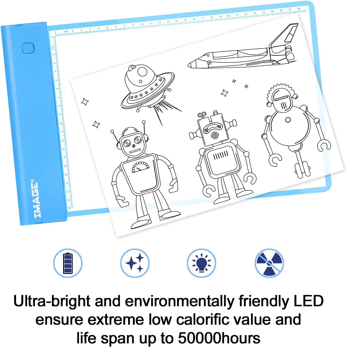 IMAGE Light Up Tracing Pad for Kids Drawing Tablet Board Children Portable Art Christmas Gift for Boys Girls Ages 6+ (Includes 10 Traceable Sheets and Two Clips), Durable & Fun Creative Toy(Blue)