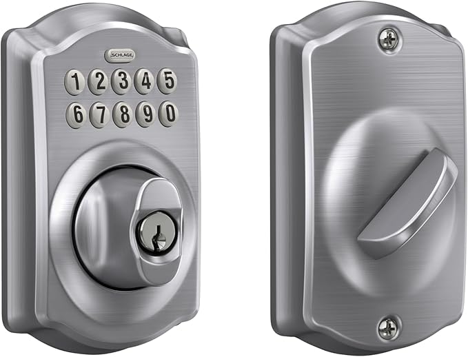 Schlage BE365 CAM 626 Camelot Keypad Deadbolt, Electronic Keyless Entry Lock, Satin Chrome