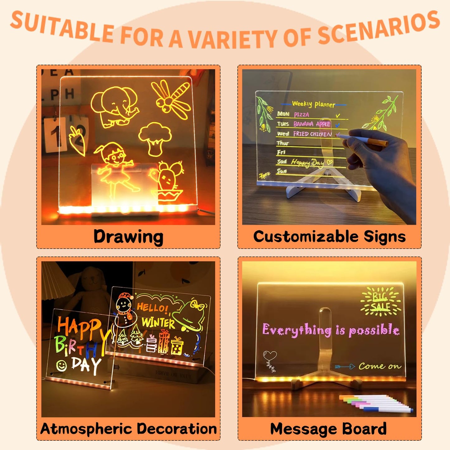 Lumiboard Led Drawing Board,11.8"X7.9" Lumiboard Rewritable Memo Pad with 7 Pens, Wall Mounted or Stand Up,Led Acrylic Light Up Drawing Pad for Kids and Adults (L (11.8 * 7.9))