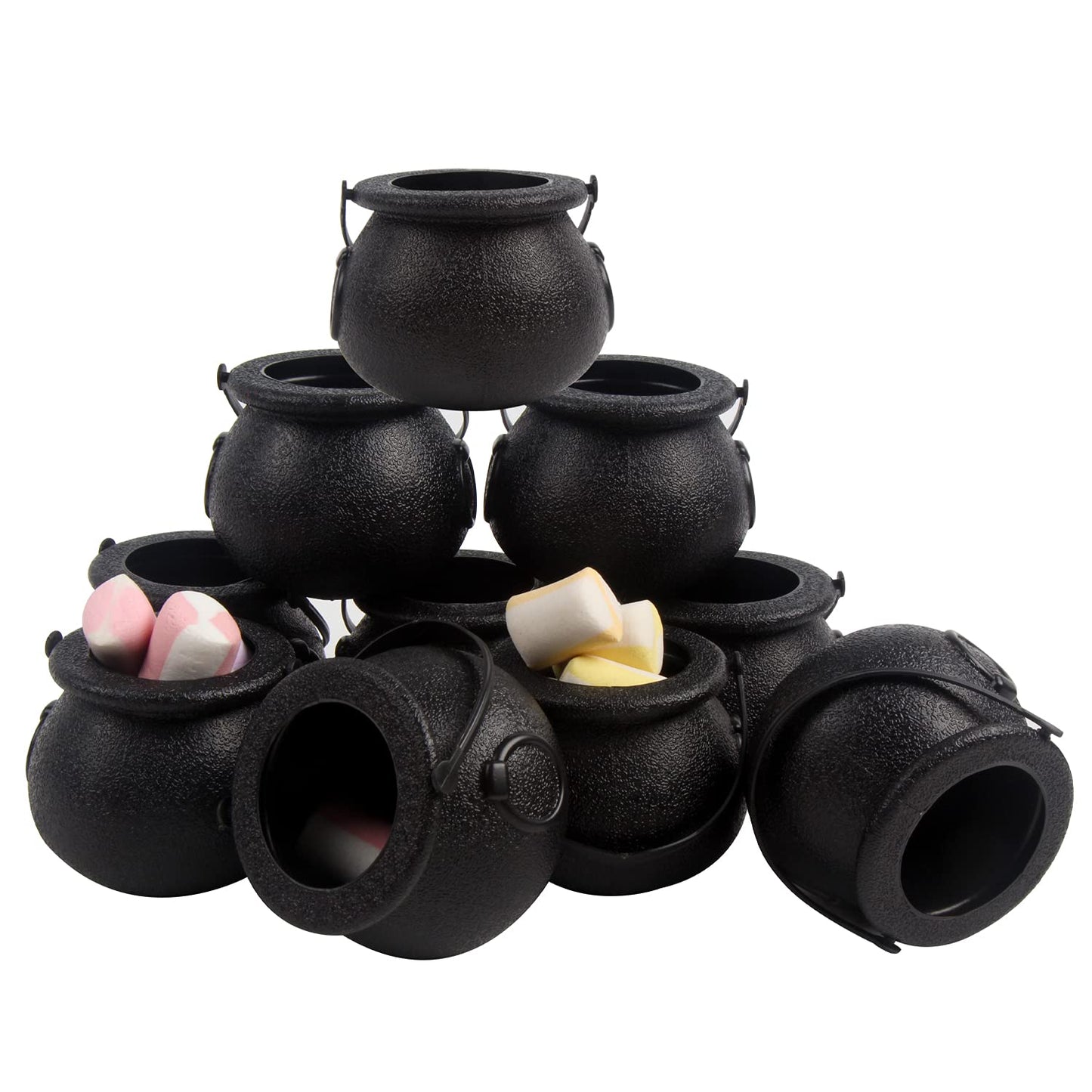 DIYASY Mini Plastic Cauldron,12 Pcs Witch Calderon Pot Black Buckets with Handle for Kids Halloween Candy St. Patrick's Coins Holder & Party Favors