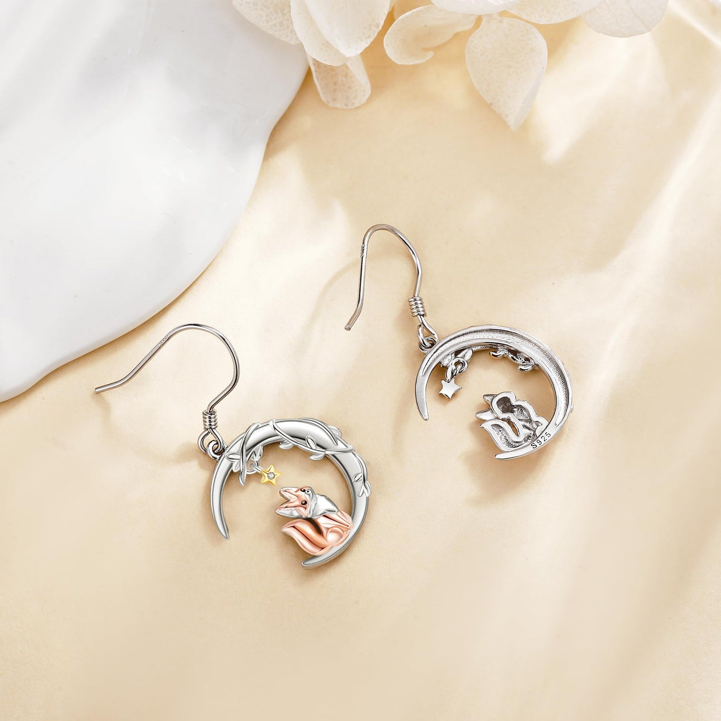 YAFEINI Fox Earrings 925 Sterling Silver Dangle Drop Fox Earrings Animal Jewelry Gifts for Women Mom Fox Lovers