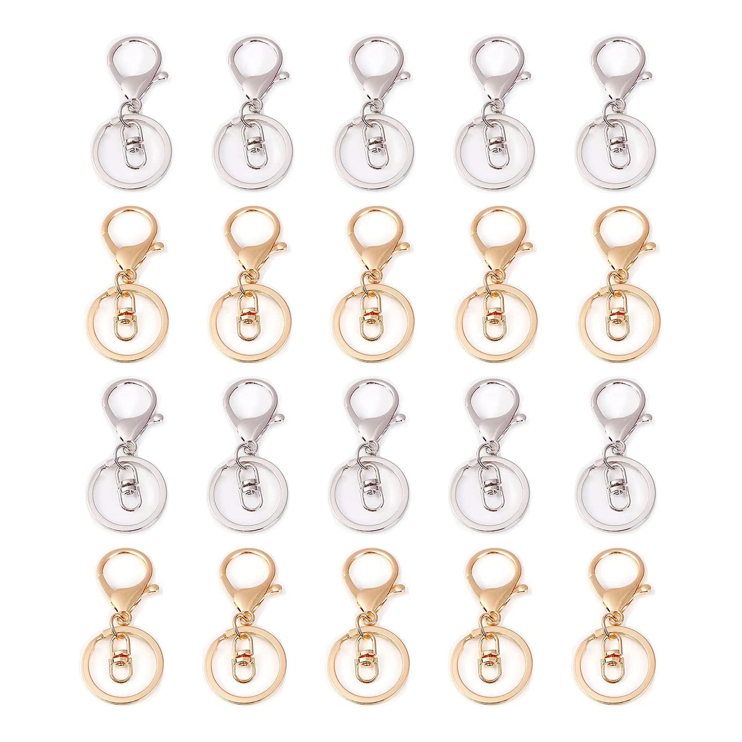 Lobster Claw Clasp Key Chain Rings Kit-20 PCS Clasps Lanyard Snap Hooks with Split Key Rings, Gold/Silver Keychain Clip Hooks Keychain Ring Carabiner Buckles for Leather Crafts DIY Project- 2 Color
