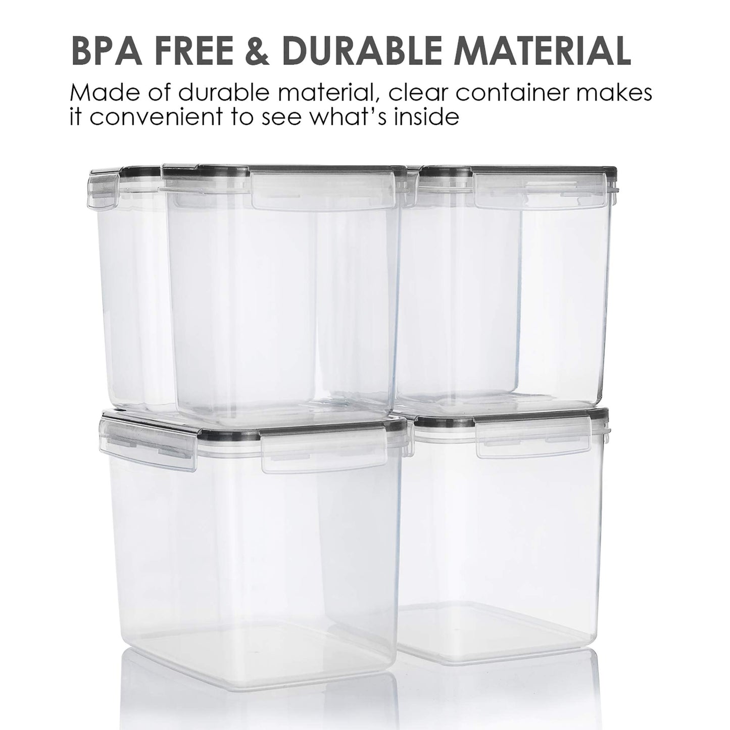 Vtopmart Airtight Food Storage Containers 6 Pieces - Plastic BPA Free Kitchen Pantry Storage Containers for Sugar,Flour and Baking Supplies - Dishwasher Safe - Include 24 Labels, Black