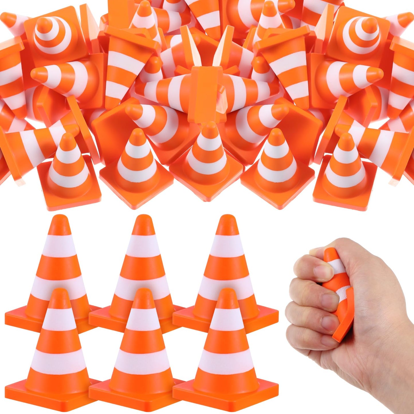 Libima 24 Pcs 2.36'' Traffic Cone Stress Balls Bulk Construction Party Favor Construction Toy Squeeze Cones Funny Stress Relief Toy Gift for Kids Teens Adult Improving Strength Release Pressure