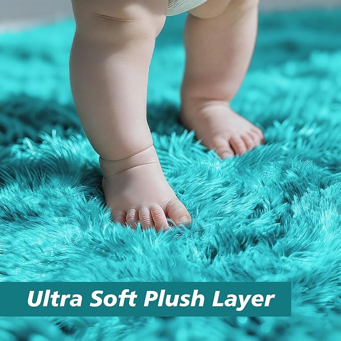 yulidayang Soft Round Area Rug for Kids Bedroom, Fluffy Fuzzy Shaggy Rug 4'X4'for Living Room, Non Slip Circle Plush Rug for Girls Room Nursery Dorm Decor,Light Blue