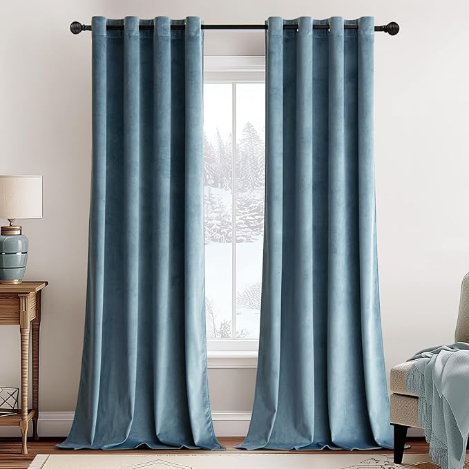 MIULEE Velvet Curtains Dark Slate Elegant Grommet Curtains Thermal Insulated Soundproof Room Darkening Blue Curtains/Drapes for Classical Living Room/Bedroom 52 x 84 Inch Set of 2