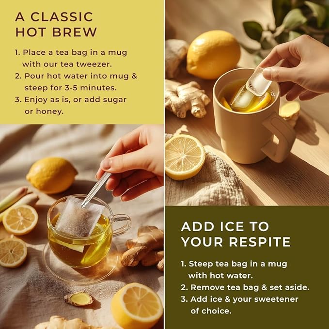 Gya Tea Co Lemon Ginger Herbal Tea Bags (50 Bags) - Caffeine Free with a Tangy Flavor for All Day Comfort, Calming, Relaxing & Nourishing - Fruit & Herbal Blends