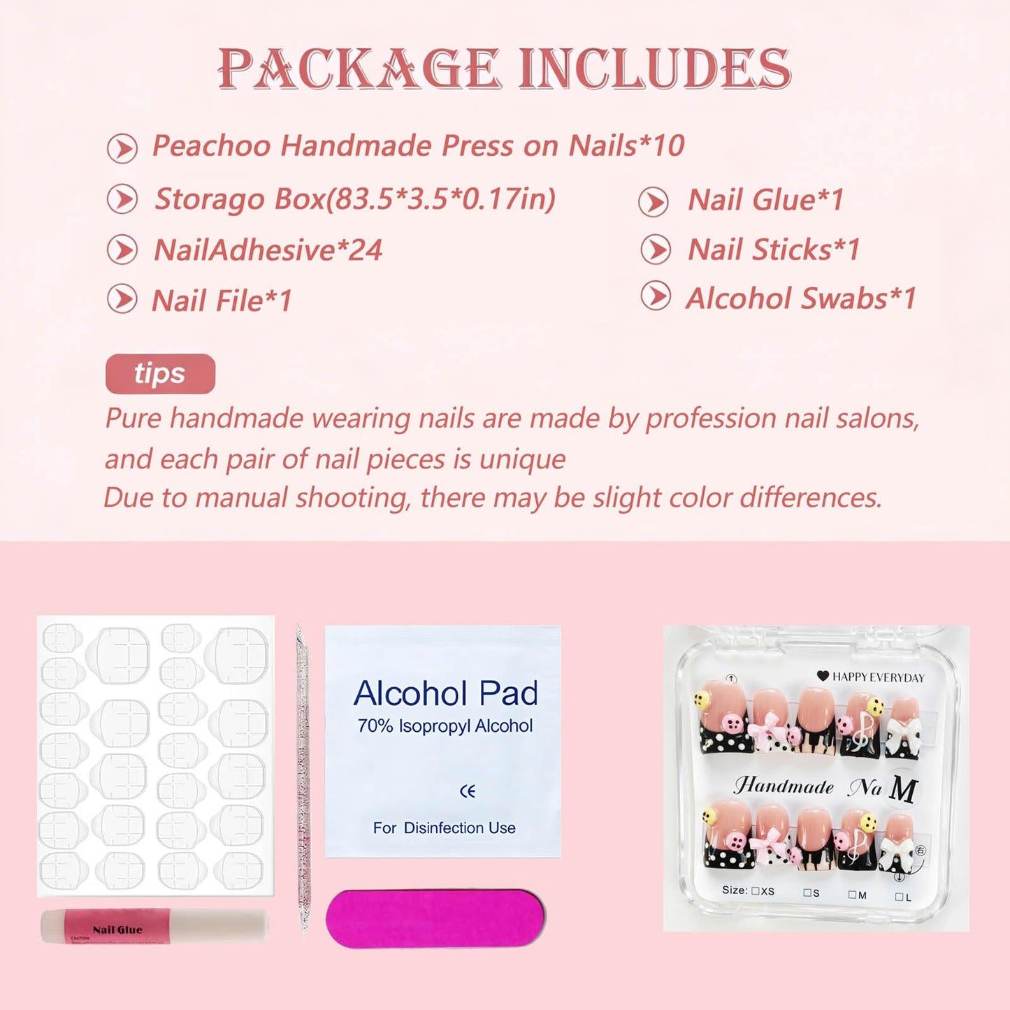 Handmade Acrylic Press on Nails Short Duck Nails Press on with Musical Note and Bow Designs Reusable Square Fake Nails Luxury Cute Holiday for Women (Size M）
