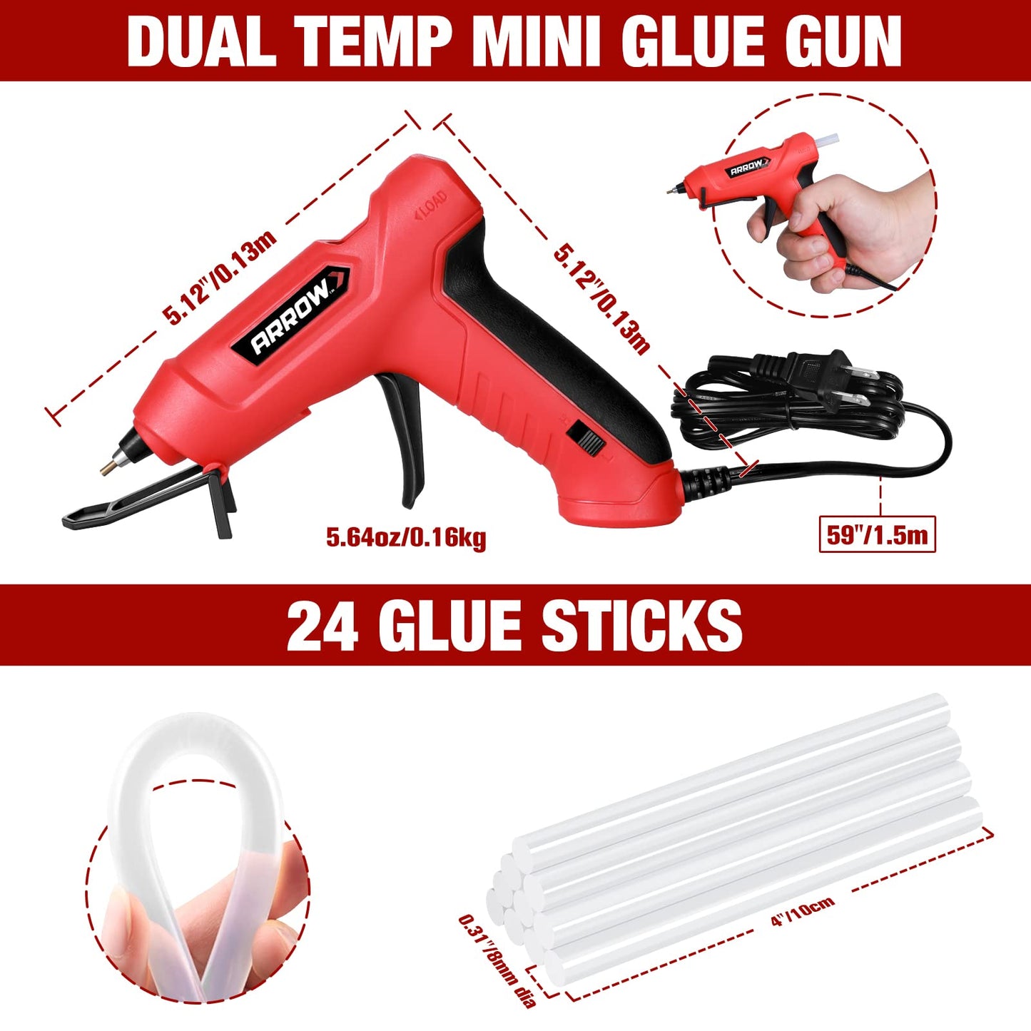 Arrow Mini Hot Glue Gun, Dual Temp Glue Gun Kit with 24Pcs Mini Glue Gun Sticks & Arrow JT27 Light Duty Staple Gun Kit, Thin Wire Stapler with 2000 Pieces JT21 3/8" Staples