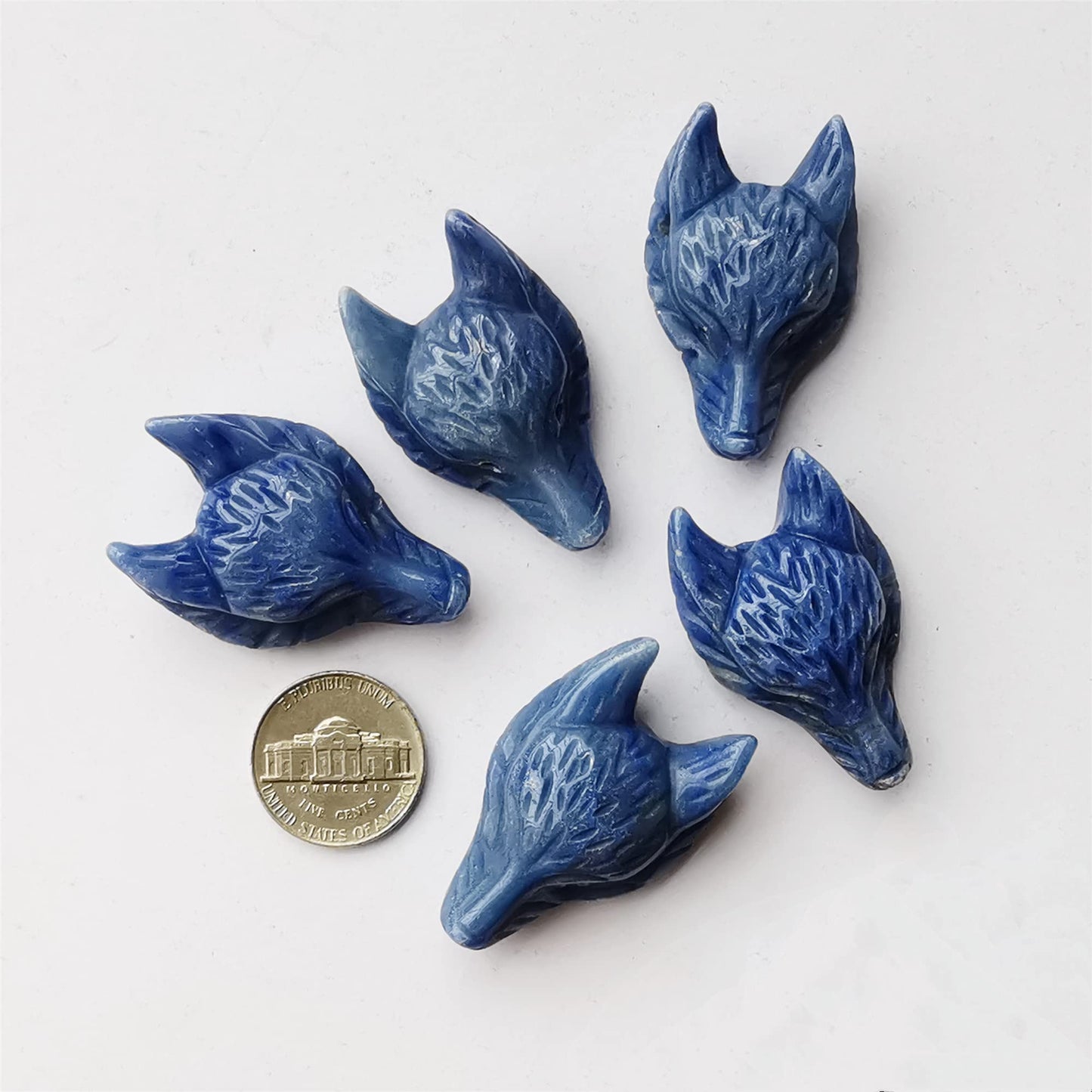 Bacatgem Natural Blue Aventurine 1.57 inchs Wolf Head Pocket Crystals and Healing Stone Figurine,Haped DIY-Jewelry Pendant