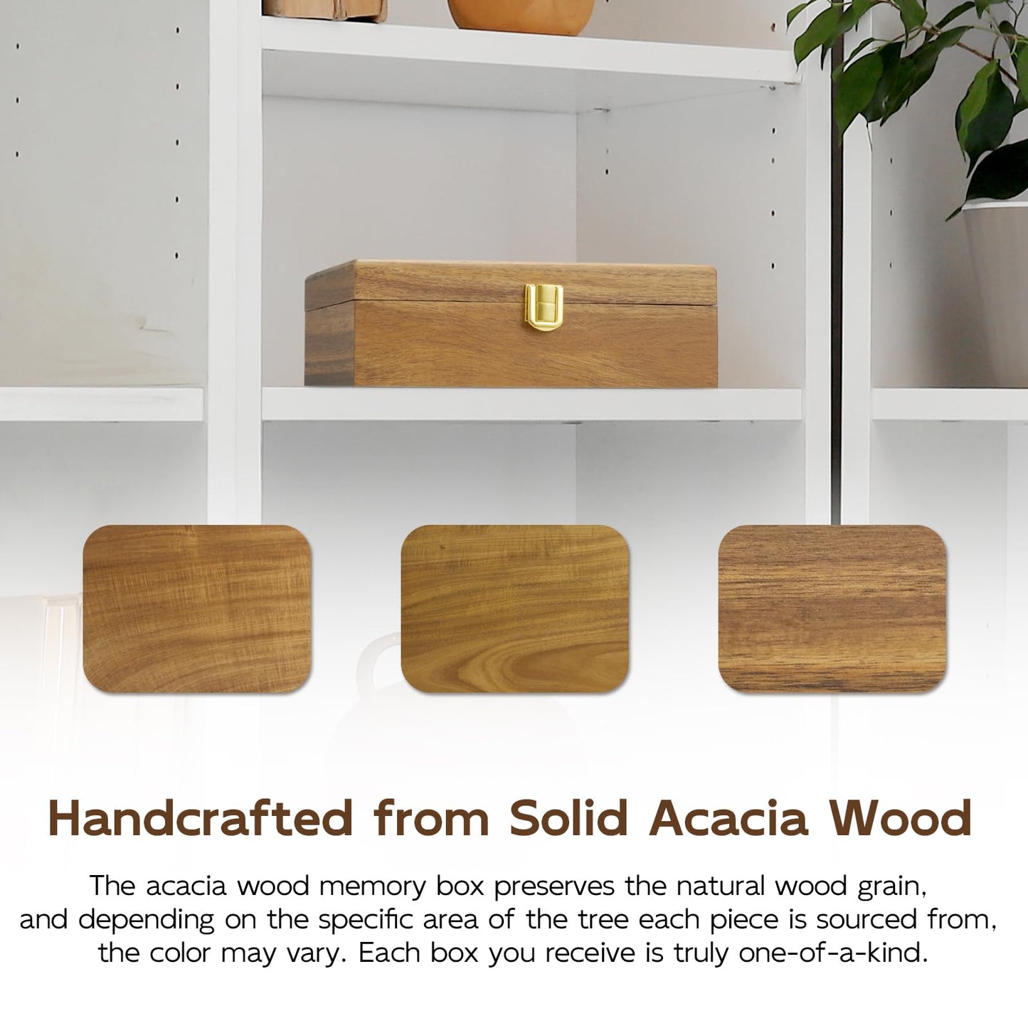 BWODYAY Acacia Wood Decorative Box with Lid, Small Jewelry Box, Memories Box, Keepsake Boxes with Lids, Wooden Gift Box