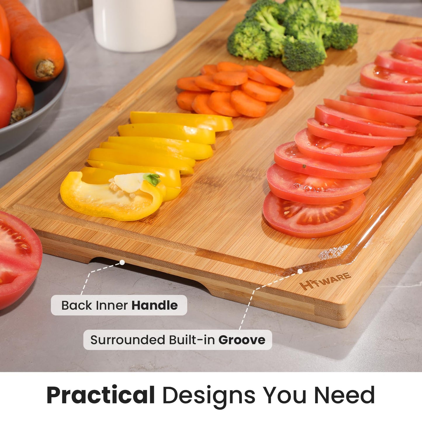Hiware Extra Large Bamboo Cutting Board for Kitchen, Heavy Duty Wood Cutting Board with Juice Groove, 100% Organic Bamboo, Pre Oiled, 18" x 12"
