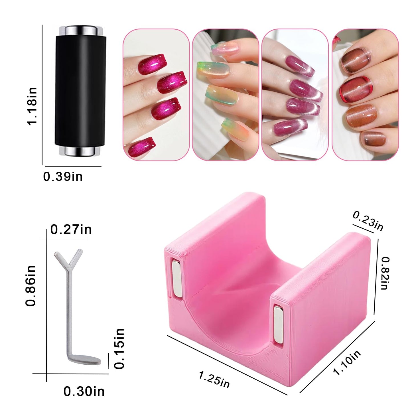 YECIRALA 2 Pcs Cat Eye Magnets For Nails with 2 pcs Y-shape Heart Design Mold Set, Cylinder Nail Magnet Pen And 5d Automatic Strong Magnet Tool For Magnetic Gel Polish, Heart Nail Polish Magnet