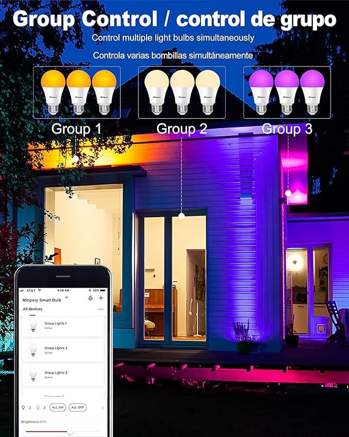 OHLUX Smart Light Bulbs, Color Changing LED Bulbs for Alexa and Google Assistant, 2.4GHz WiFi and Bluetooth with Music Sync, E26 A19, 120V, 4 Pack