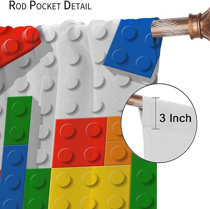 Building Blocks Toy Curtain Rod Pocket Children's Nursery Abstract Outline Colorful Plastic Toy Brick Geometric Print Pattern Curtain Boys Girls Bedroom Playroom 2 Panels 84x84in