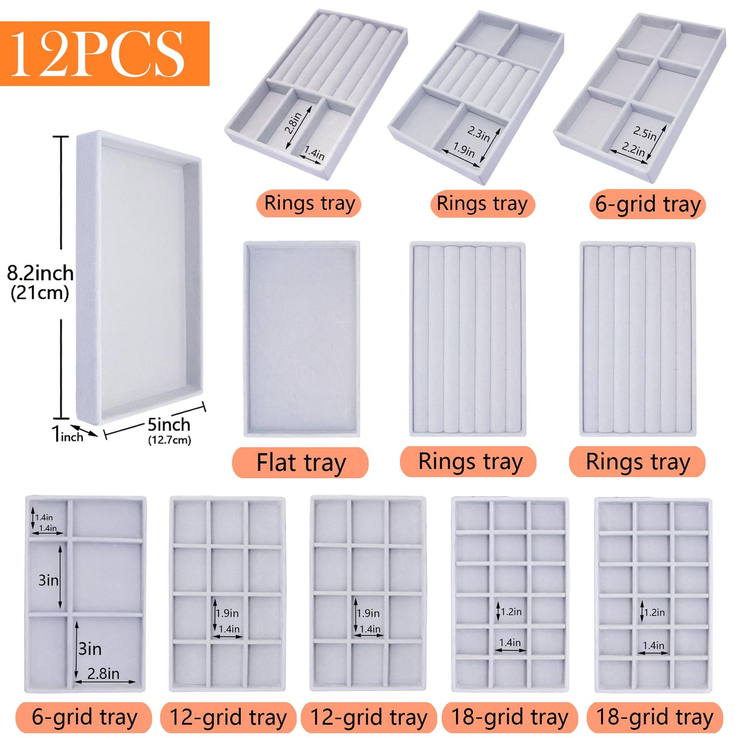 MINIBIGBOX 12 Set Jewelry Organizer Trays Stackable Jewelryy Display Case Storage Box for Earring Necklace Rings Bracelet Watch