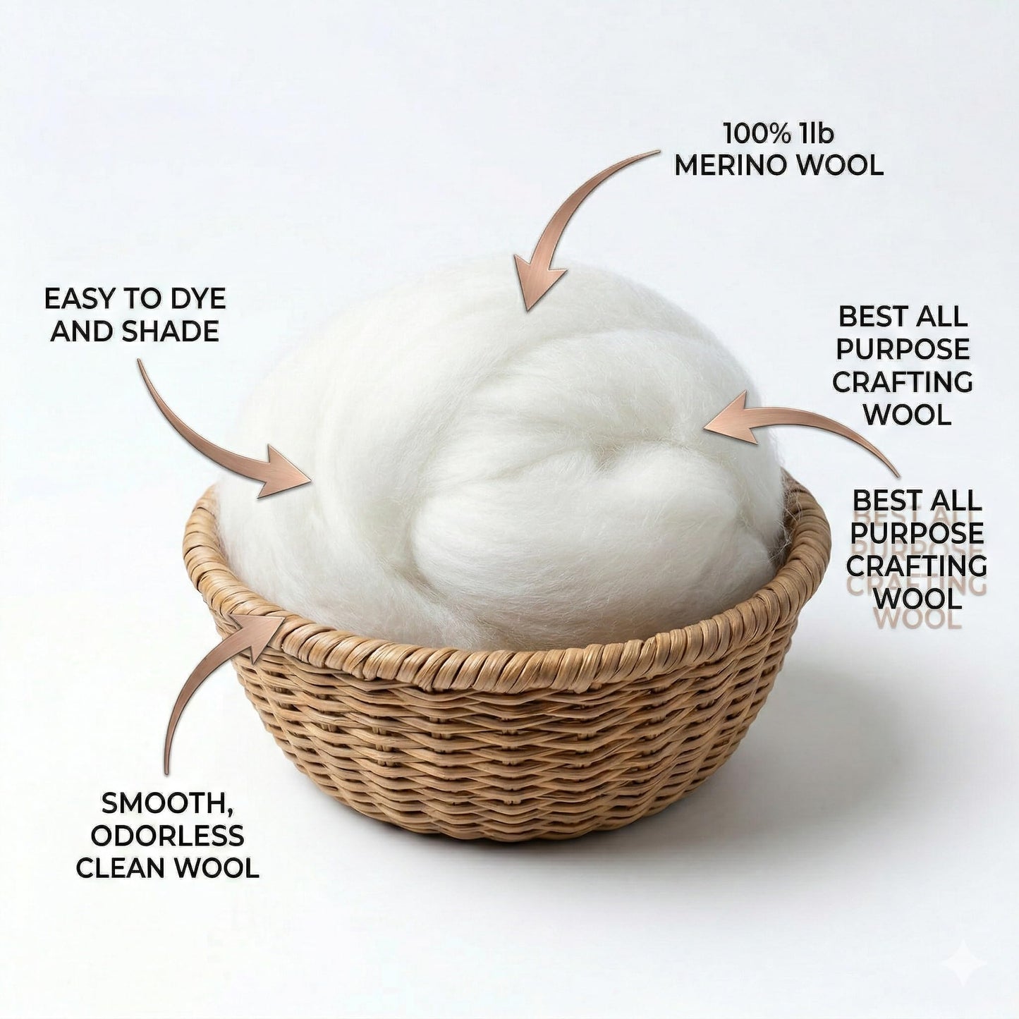 1 lb Merino Wool Roving Bulk 25 Micron, for Needle & Wet Felting, Hand Spinning Soft Chunky Jumbo|100% Natural Undyed (Off-White) Wool Yarn, Core, Combed Stuffing Clean carded