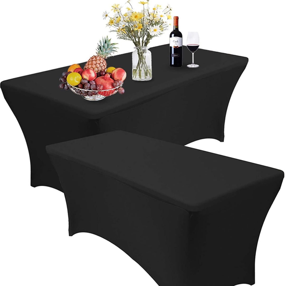 RELIANCER 2 Pack Stretch Spandex Table Covers for Rectangular Tables,8FT Elastic Fitted Tablecloth,Universal Rectangular Table Cloth Protector for Outdoor Party,Wedding,Bar,Birthday,Banquet,Events