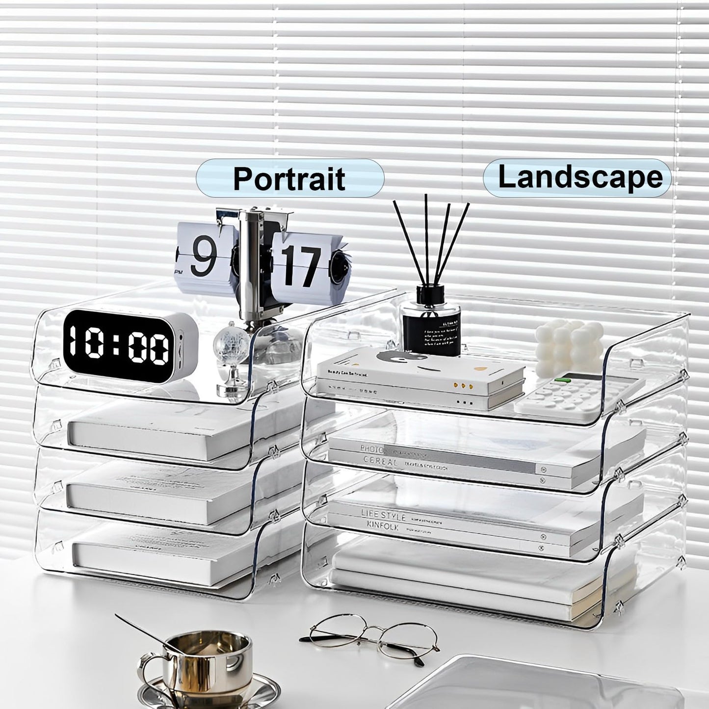 Gagee 4 Pack Paper Organizer for Desk,Stackable Paper Tray Book Holder for Classroom,Office and More,Letter Tray Desk Organizer,Clear